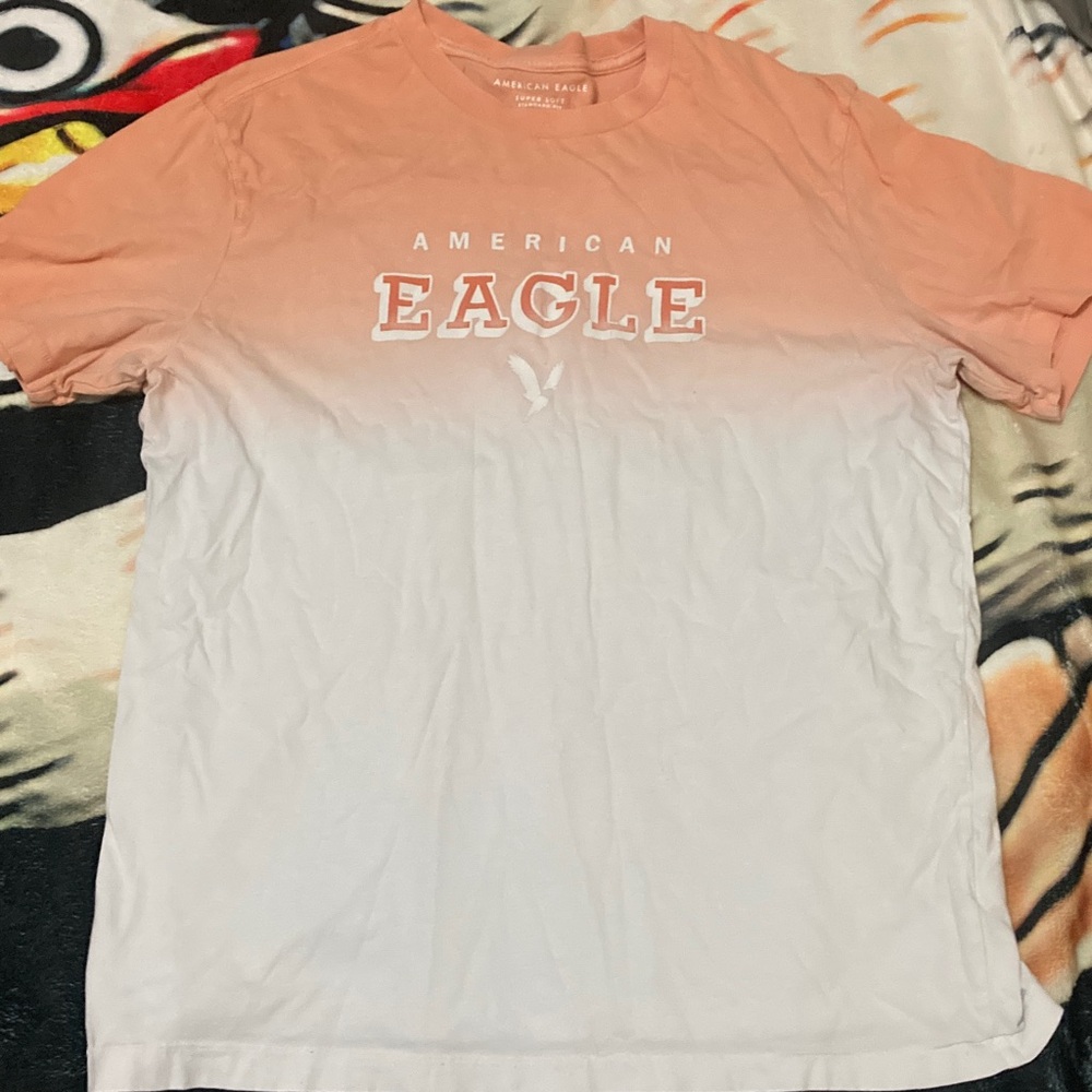 American Eagle Outfitters Peach and White Gradient Tee